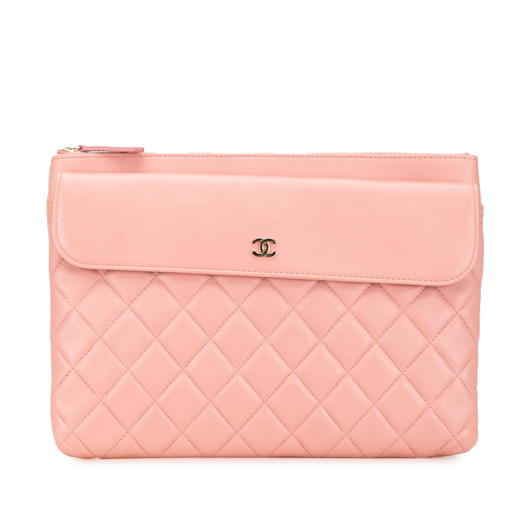 Medium Quilted Lambskin Flap O Case Clutch Pink - Gaby Paris