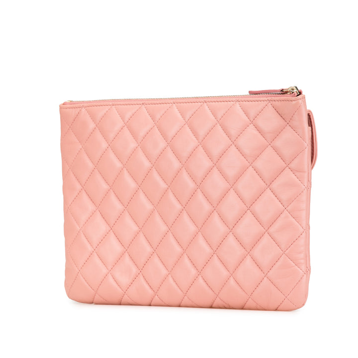 Medium Quilted Lambskin Flap O Case Clutch Pink - Gaby Paris