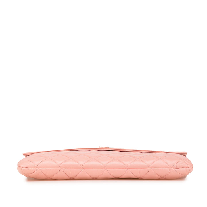 Medium Quilted Lambskin Flap O Case Clutch Pink - Gaby Paris