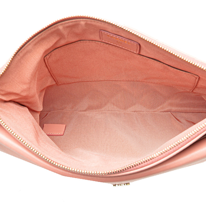 Medium Quilted Lambskin Flap O Case Clutch Pink - Gaby Paris