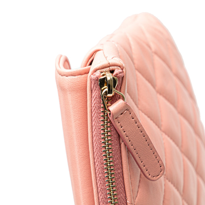 Medium Quilted Lambskin Flap O Case Clutch Pink - Gaby Paris