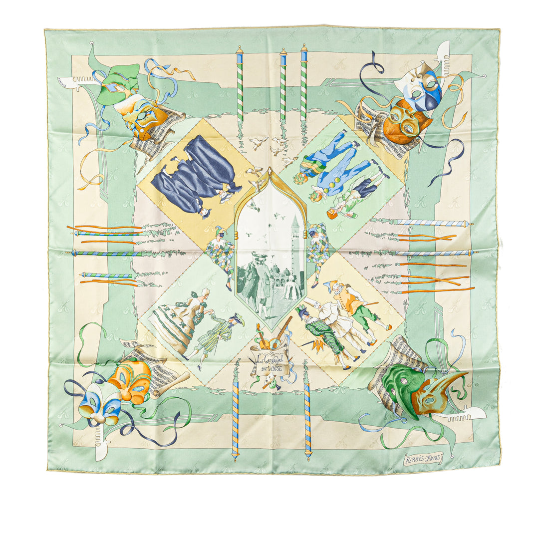 Le Carnaval De Venise Silk Scarf. Green - Gaby Paris