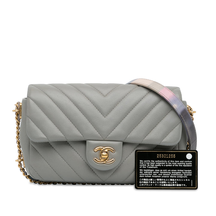 Mini Rectangular Chevron Lambskin Chain Around Flap Gray - Gaby Paris