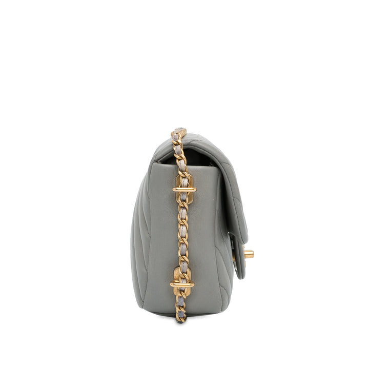 Mini Rectangular Chevron Lambskin Chain Around Flap Gray - Gaby Paris