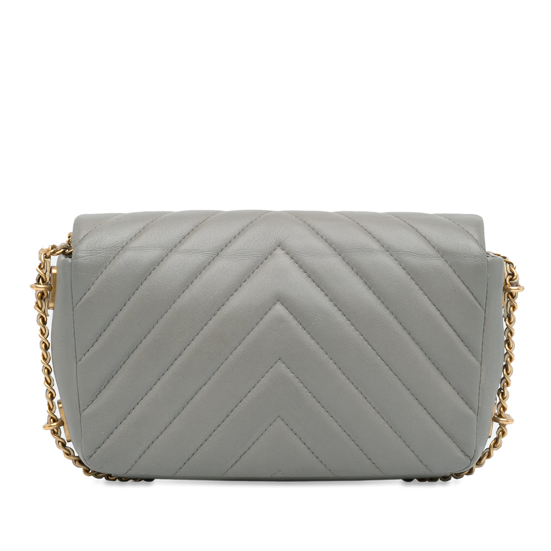 Mini Rectangular Chevron Lambskin Chain Around Flap Gray - Gaby Paris