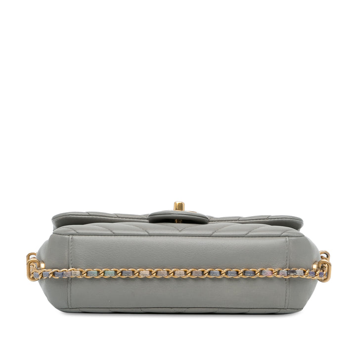 Mini Rectangular Chevron Lambskin Chain Around Flap Gray - Gaby Paris