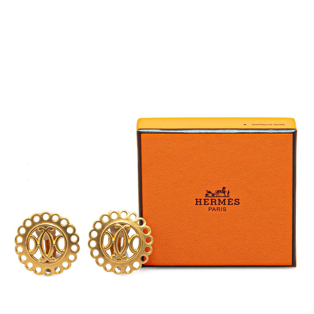 Hermès Gold Plated Bijouterie Fantaisie Clip on Earrings Gold - GABY PARIS