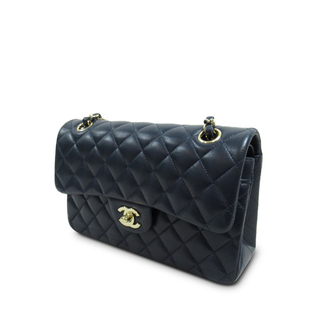 Medium Classic Lambskin Double Flap Blue - Gaby Paris