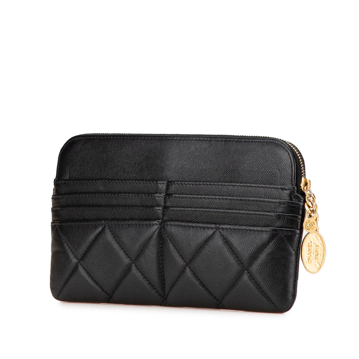 CC Quilted Caviar Pouch Black - Gaby Paris