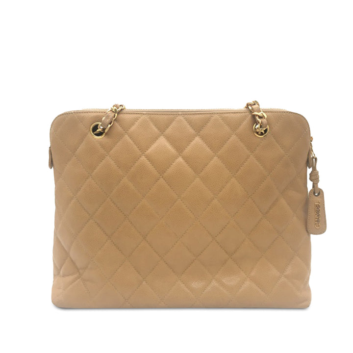 CC Quilted Caviar Front Pocket Shoulder Bag Brown - Gaby Paris