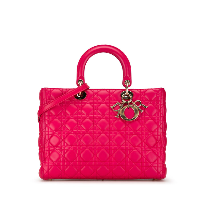 Large Lambskin Cannage Lady Dior Pink - Gaby Paris