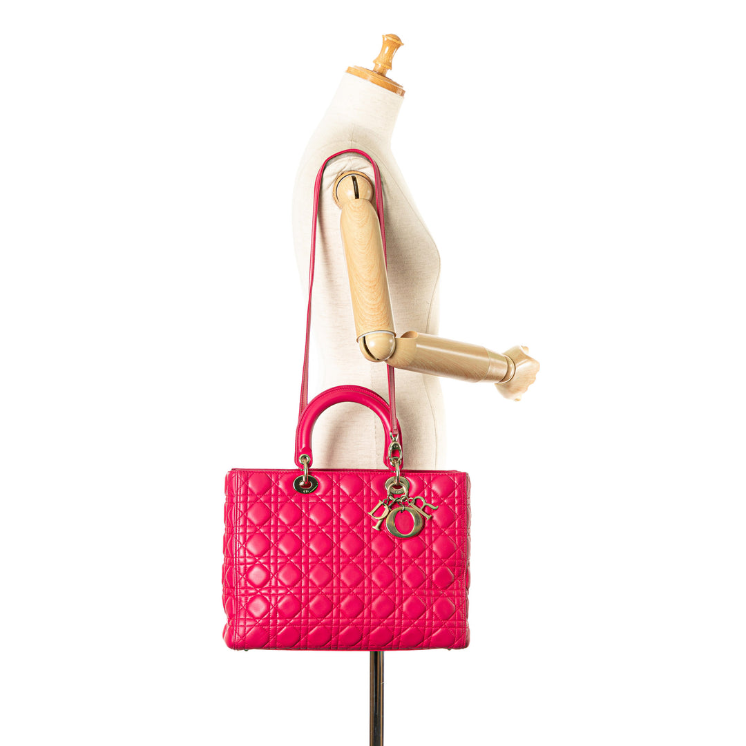 Large Lambskin Cannage Lady Dior Pink - Gaby Paris