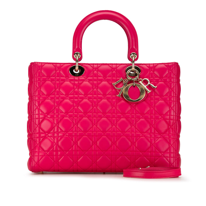 Large Lambskin Cannage Lady Dior Pink - Gaby Paris