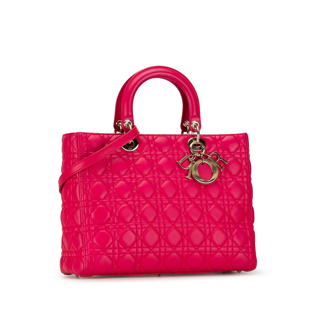 Large Lambskin Cannage Lady Dior Pink - Gaby Paris