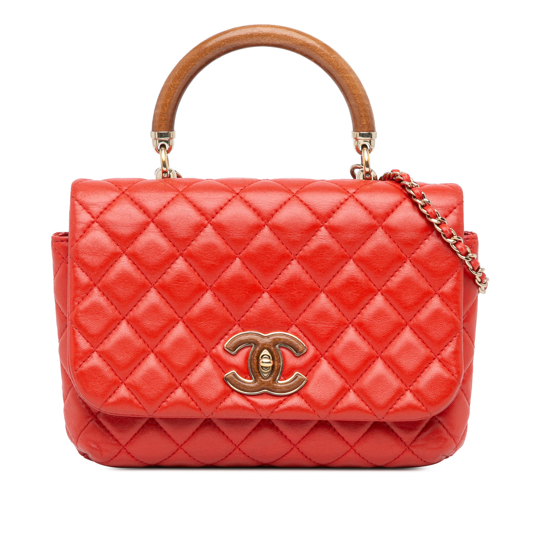 Quilted Lambskin Knock on Wood Satchel Red - Gaby Paris