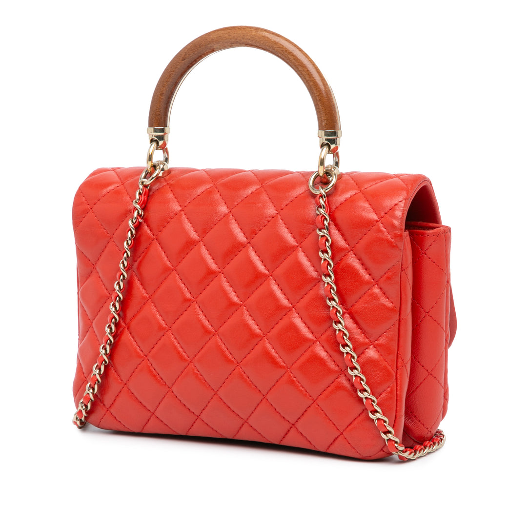 Quilted Lambskin Knock on Wood Satchel Red - Gaby Paris