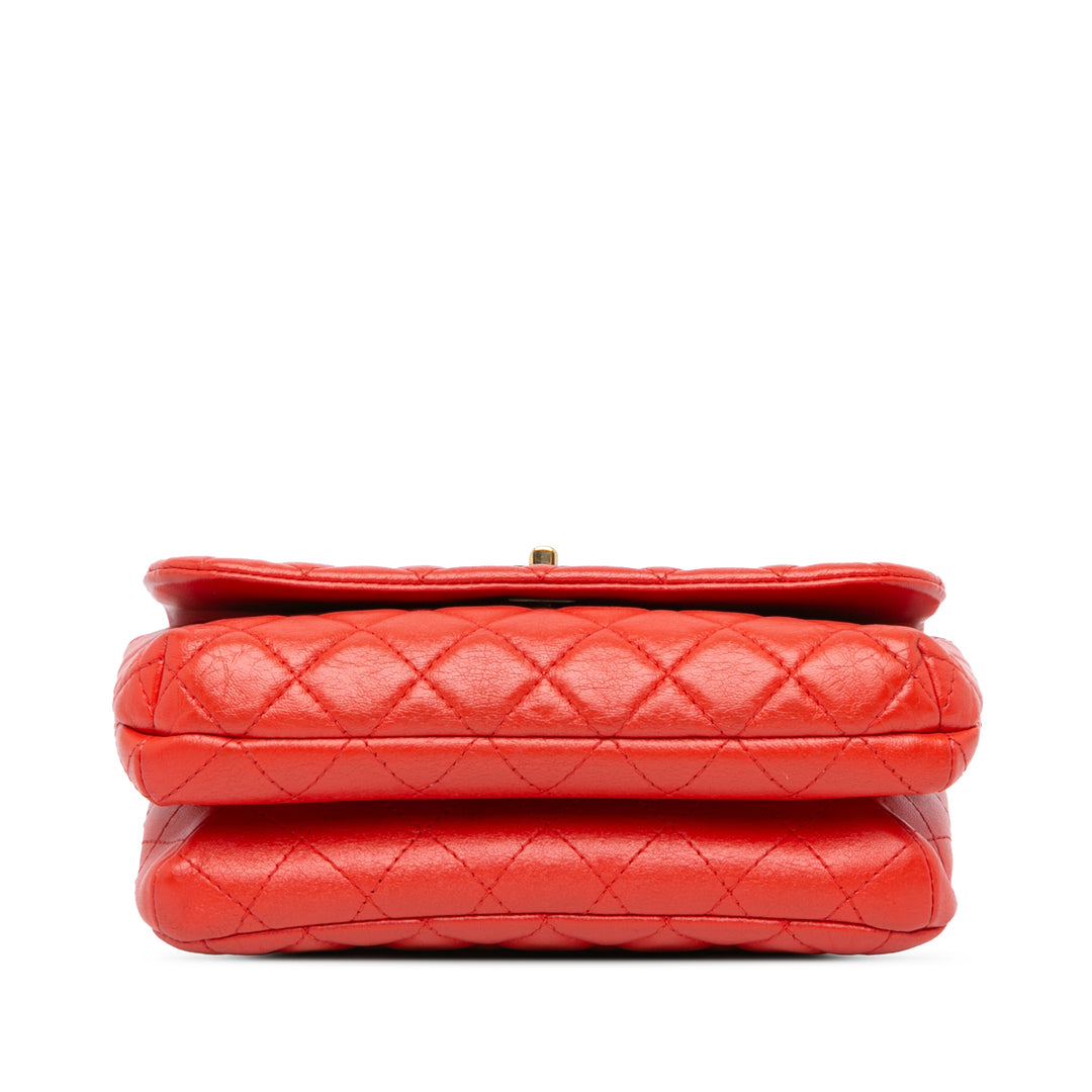 Quilted Lambskin Knock on Wood Satchel Red - Gaby Paris