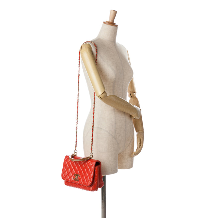 Quilted Lambskin Knock on Wood Satchel Red - Gaby Paris