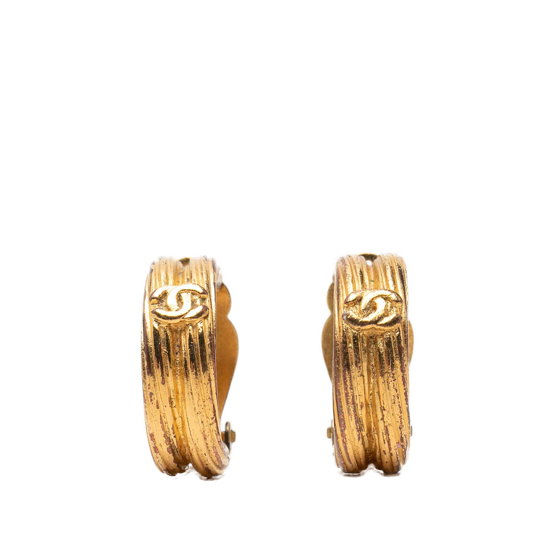 Chanel CC plaqué Hoop À clip Boucles d'oreilles Doré