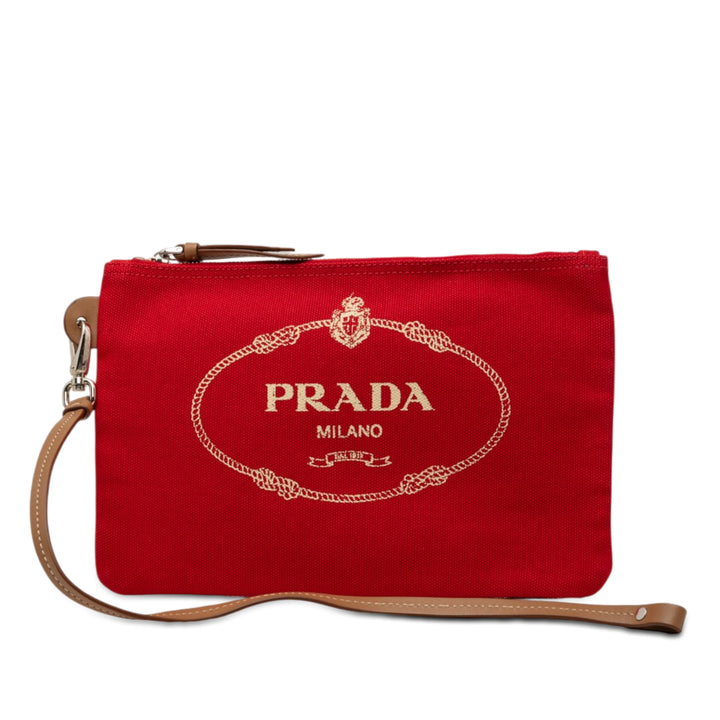 Prada Pochette Canapa Logo Wristlet Rouge – vue principale – GABY PARIS