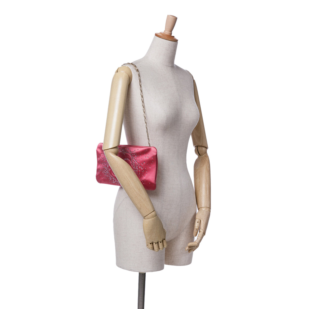 Chanel Satin Diamante Camellia Pochette with Chain Rose – GABY PARIS Authentique