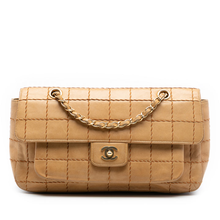 Chanel Chocolate Bar Cuir d’agneau Wild Stitch Chain à rabat