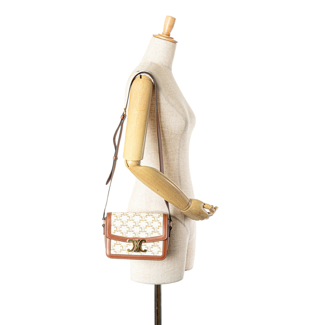 Teen Coated Canvas Triomphe Crossbody White - Gaby Paris