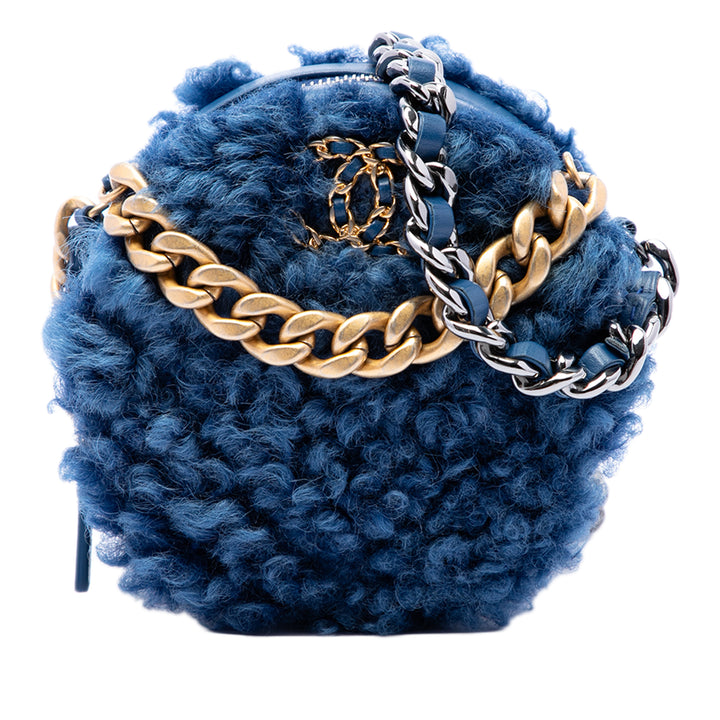 Chanel Shearling 19 Rond Pochette avec chaîne Bleu – vue principale – GABY PARIS