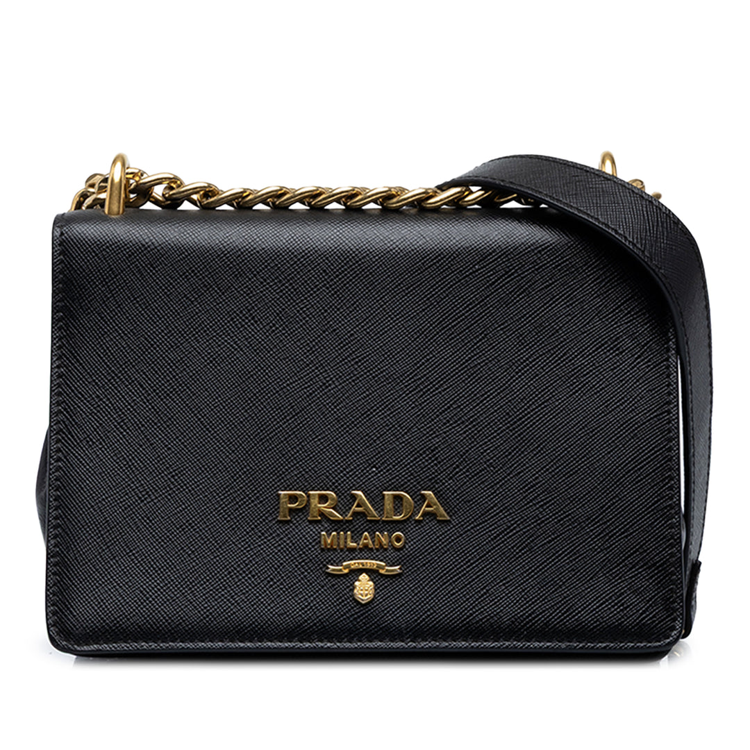 Prada Sac bandoulière Lux Chaîne Saffiano Noir – vue principale – GABY PARIS