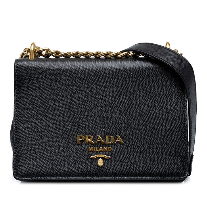 Prada Sac bandoulière Lux Chaîne Saffiano Noir – vue principale – GABY PARIS
