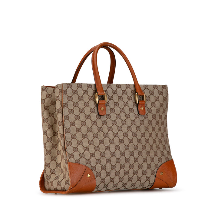 GG Canvas Nailhead Tote Brown - Gaby Paris