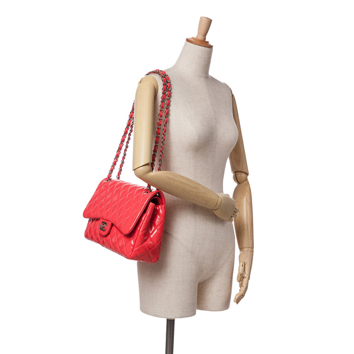 Jumbo Classic Patent Double Flap Red - Gaby Paris