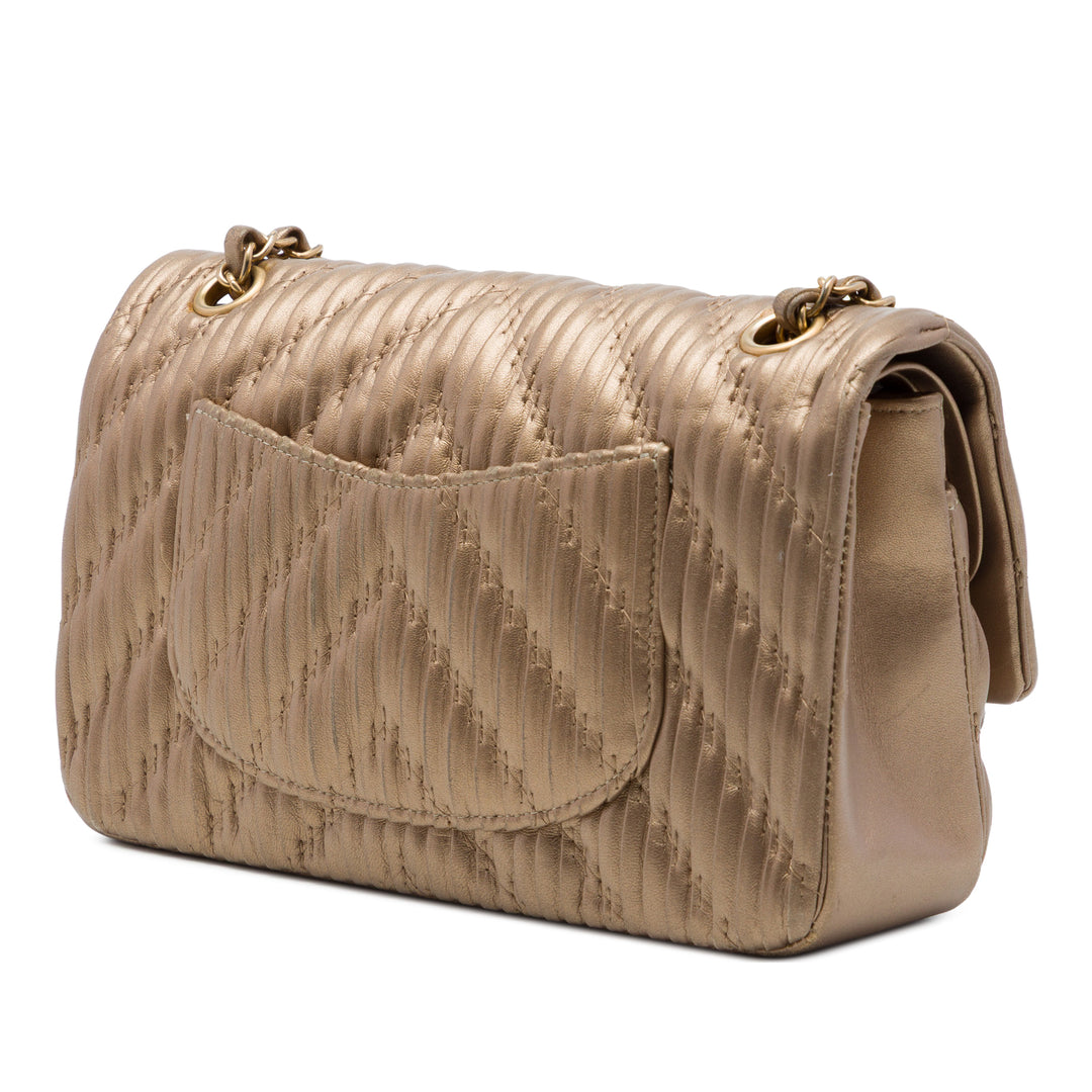Classic Chevron Pleated Double rabat Moyen Cuir de veau Marron