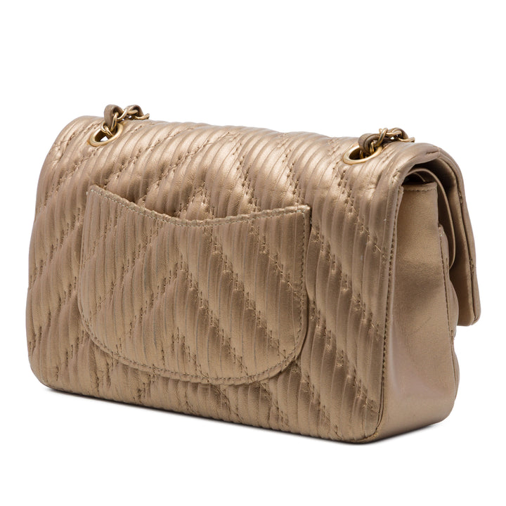 Classic Chevron Pleated Double rabat Moyen Cuir de veau Marron