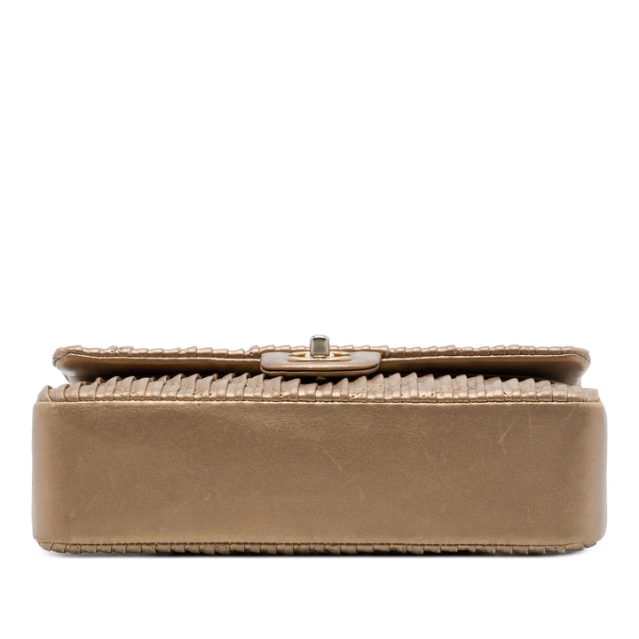 Classic Chevron Pleated Double rabat Moyen Cuir de veau Marron