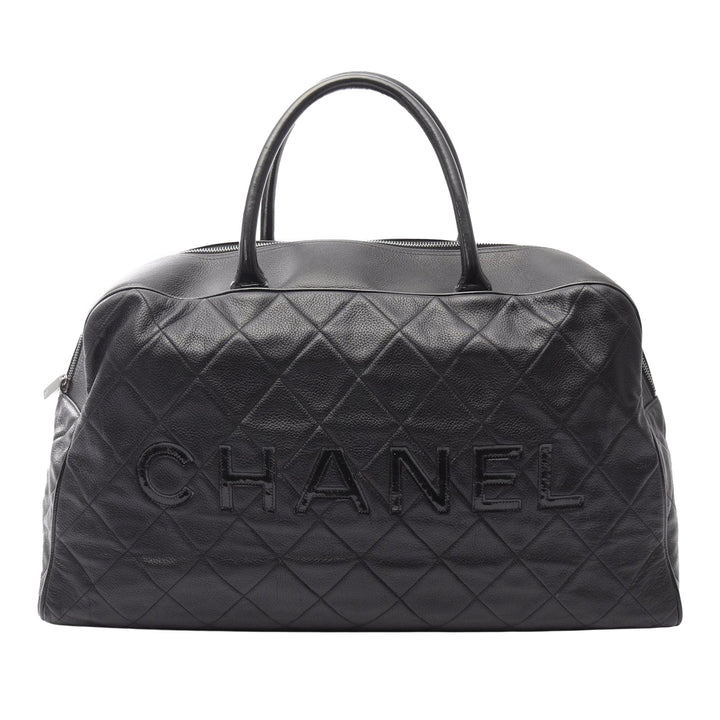 Chanel Large Quilted Caviar and Cuir verni Logo Bowler Bag Noir
