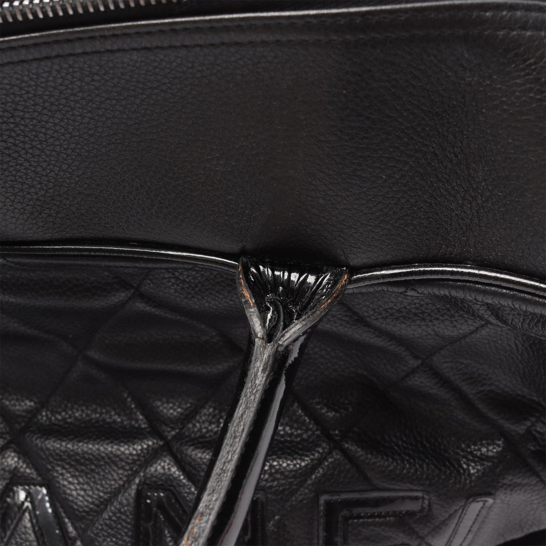 Chanel Large Quilted Caviar and Cuir verni Logo Bowler Bag Noir