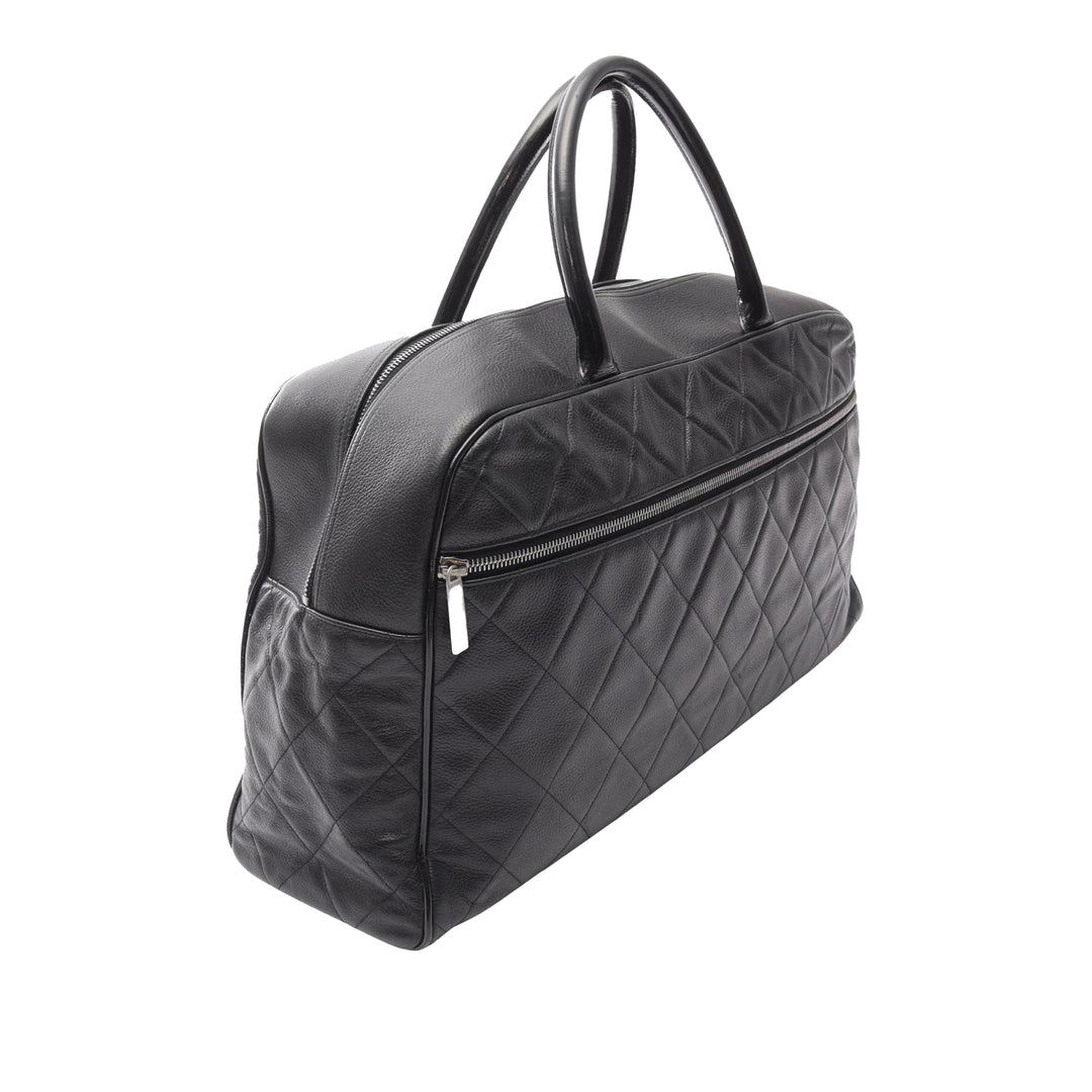 Chanel Large Quilted Caviar and Cuir verni Logo Bowler Bag Noir