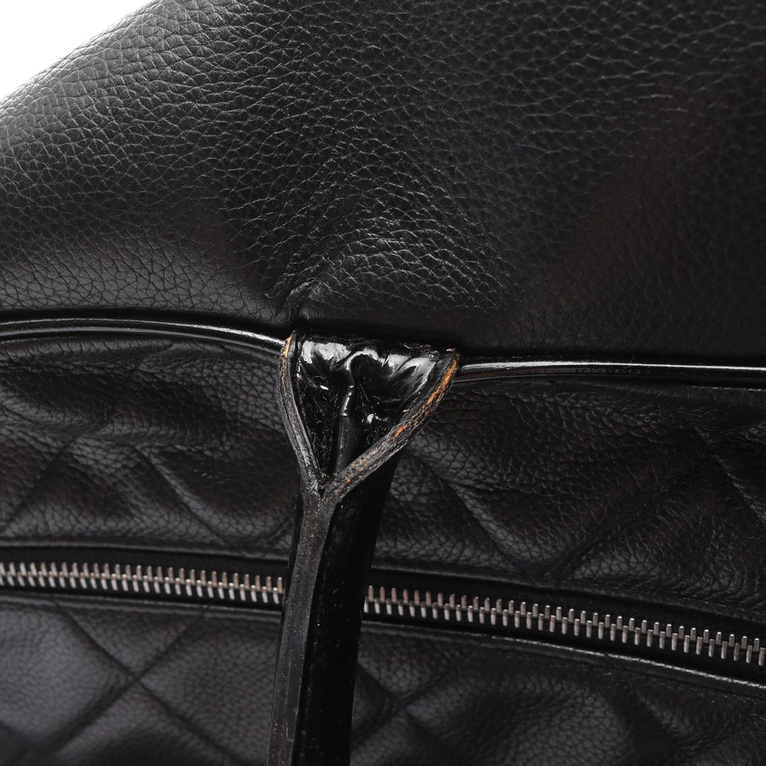 Chanel Large Quilted Caviar and Cuir verni Logo Bowler Bag Noir