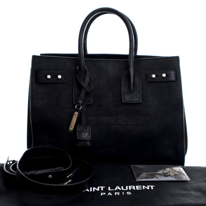 Saint Laurent Small Croc embossé Daim Sac De Jour Sac