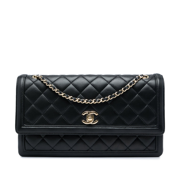 Chanel Matelassé 3 Compartment à rabat Moyen Cuir d'agneau Noir – vue principale – GABY PARIS