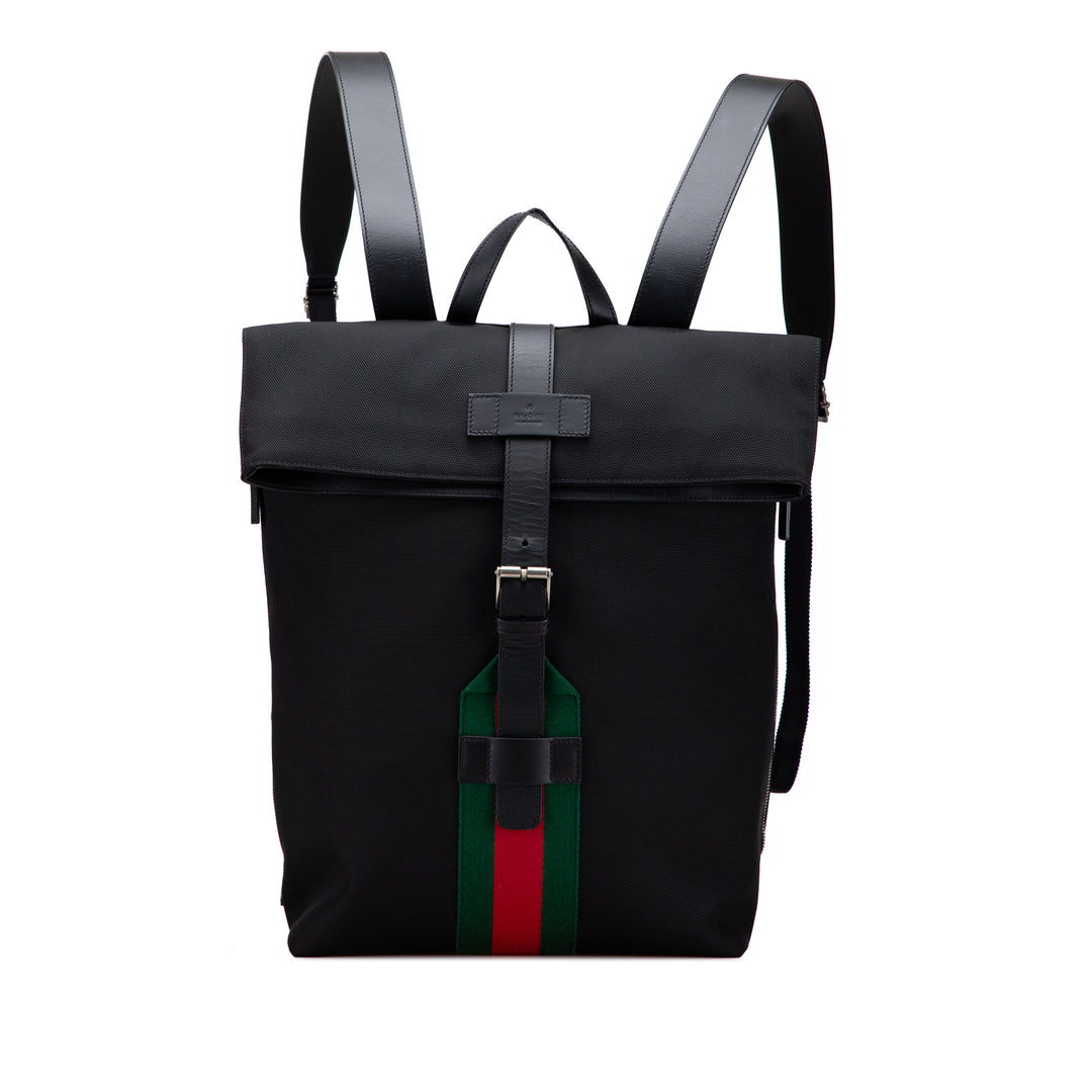 Canvas Techno Web Fold Over Backpack Black - Gaby Paris