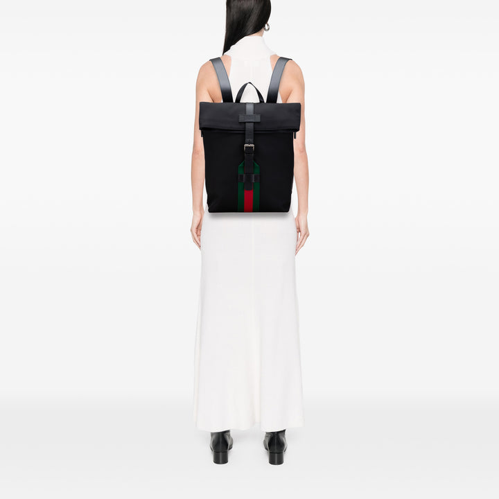 Canvas Techno Web Fold Over Backpack Black - Gaby Paris