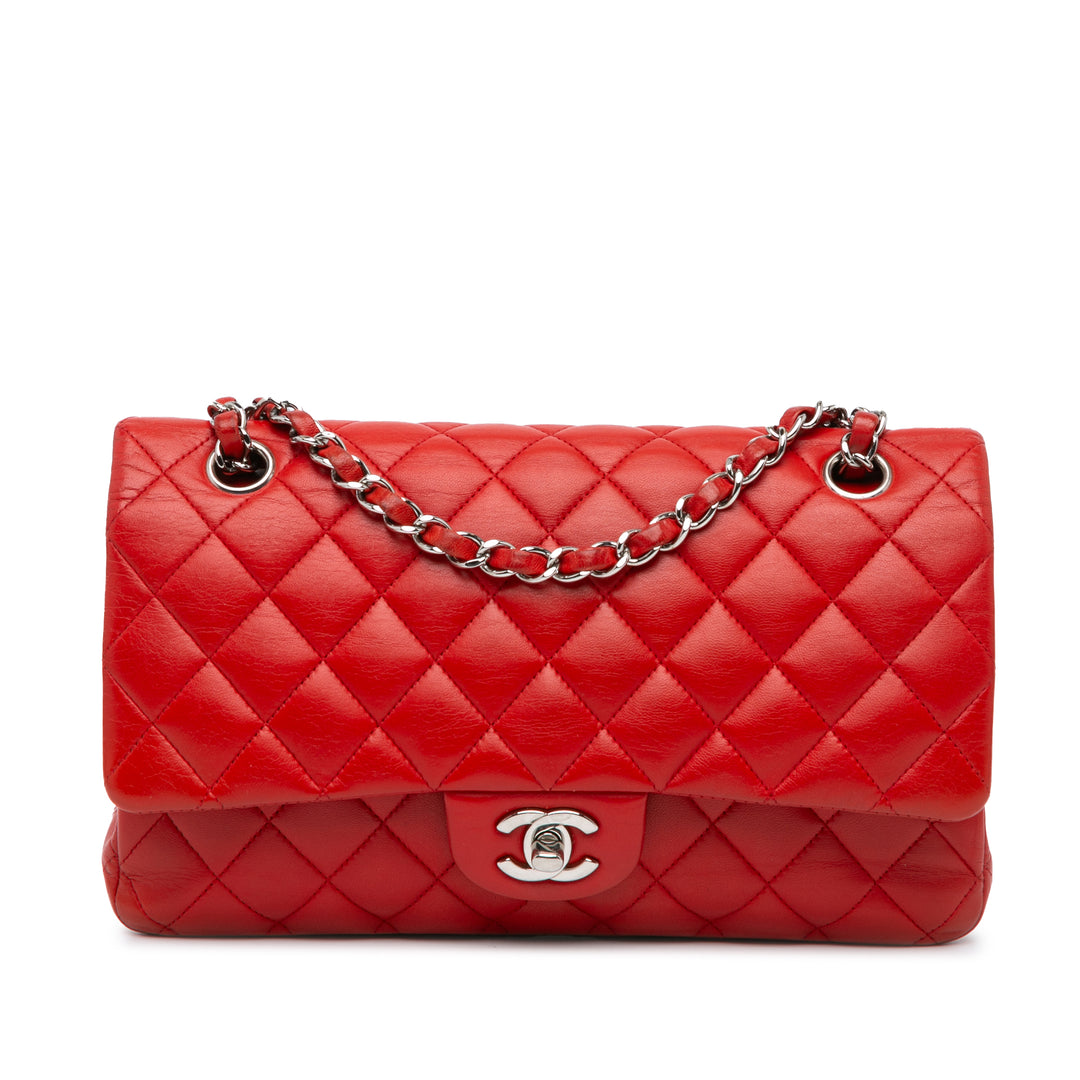 Medium Classic Lambskin Double Flap Red - Gaby Paris