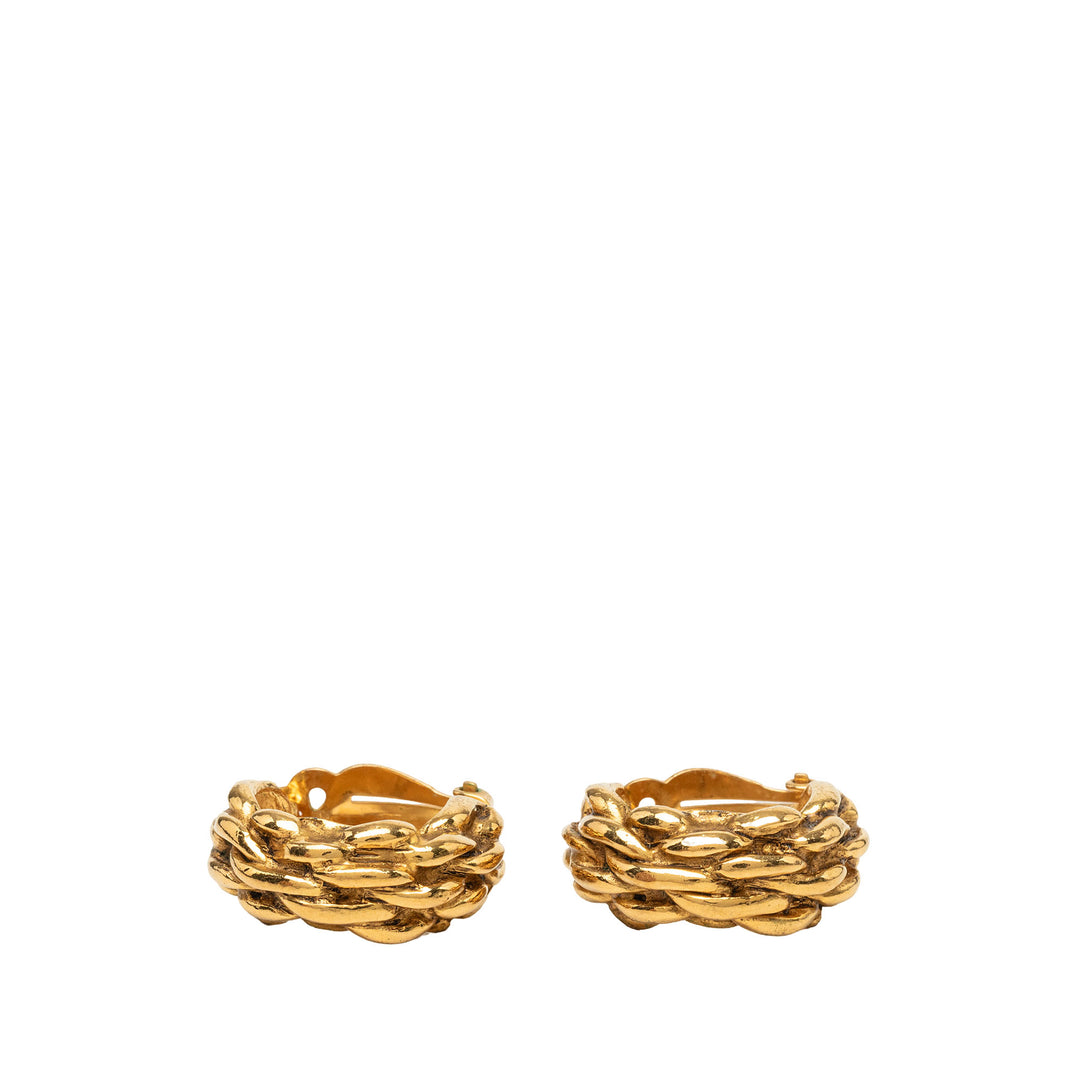 Chanel plaqué Braided Hoop Clip On Boucles d'oreilles