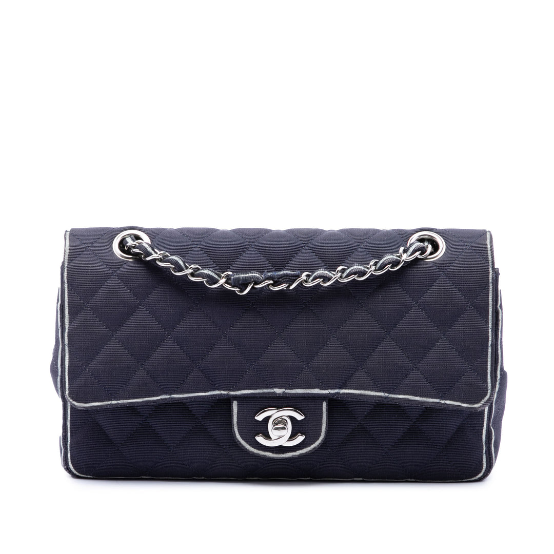 Chanel Classic Imprimé Grosgrain Double rabat Moyen Bleu