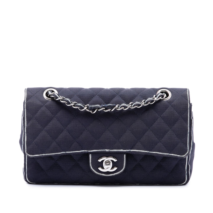 Chanel Classic Imprimé Grosgrain Double rabat Moyen Bleu
