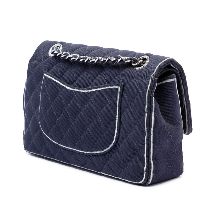 Chanel Classic Imprimé Grosgrain Double rabat Moyen Bleu
