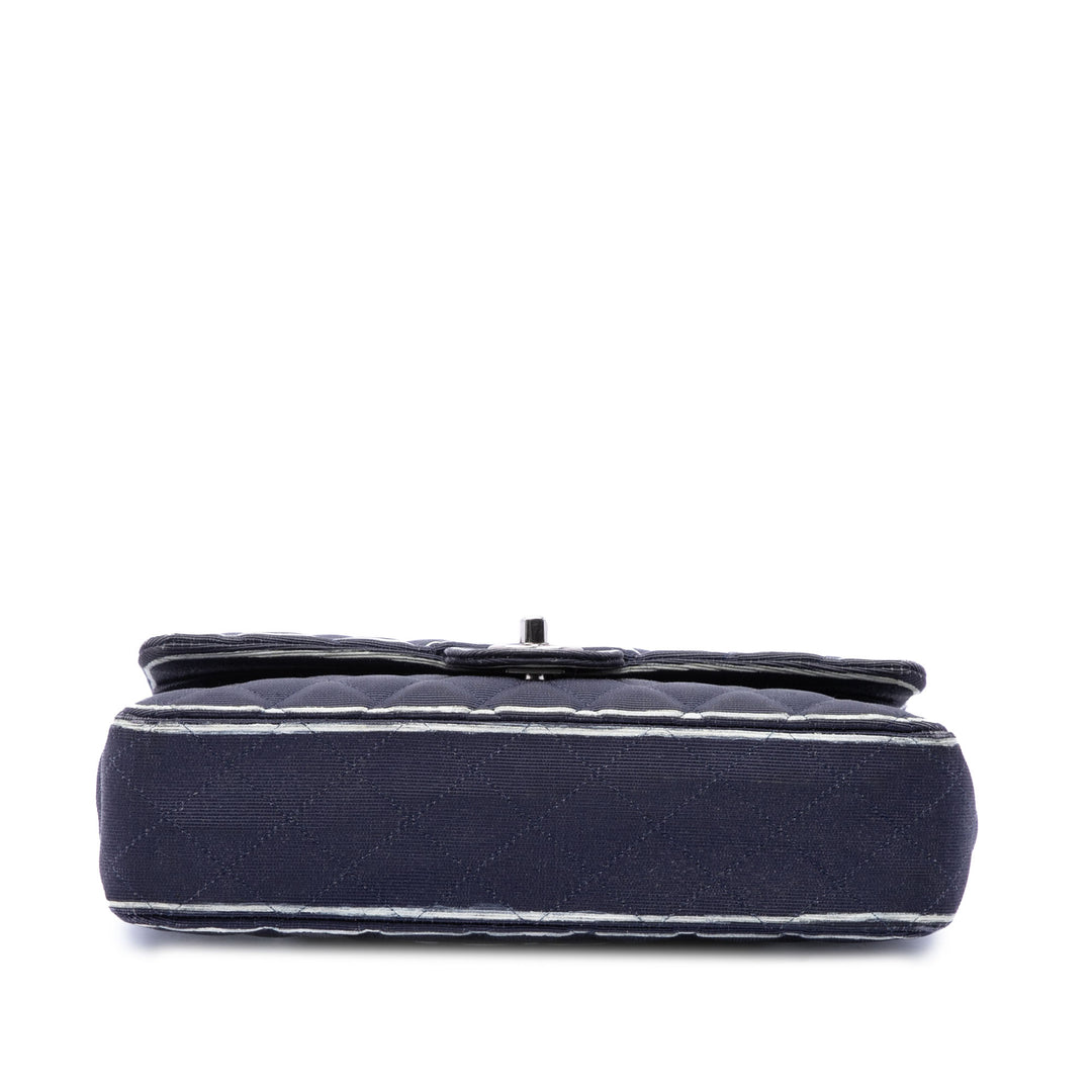Chanel Classic Imprimé Grosgrain Double rabat Moyen Bleu