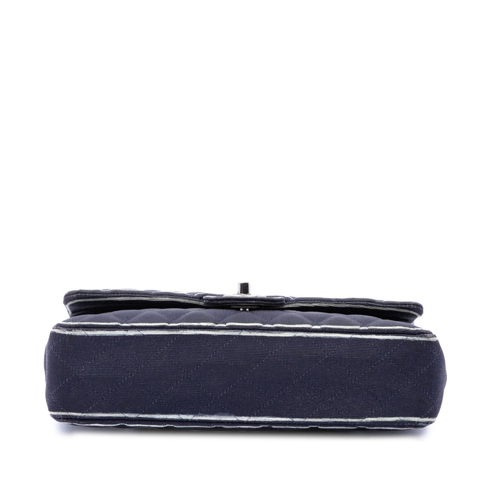 Chanel Classic Imprimé Grosgrain Double rabat Moyen Bleu
